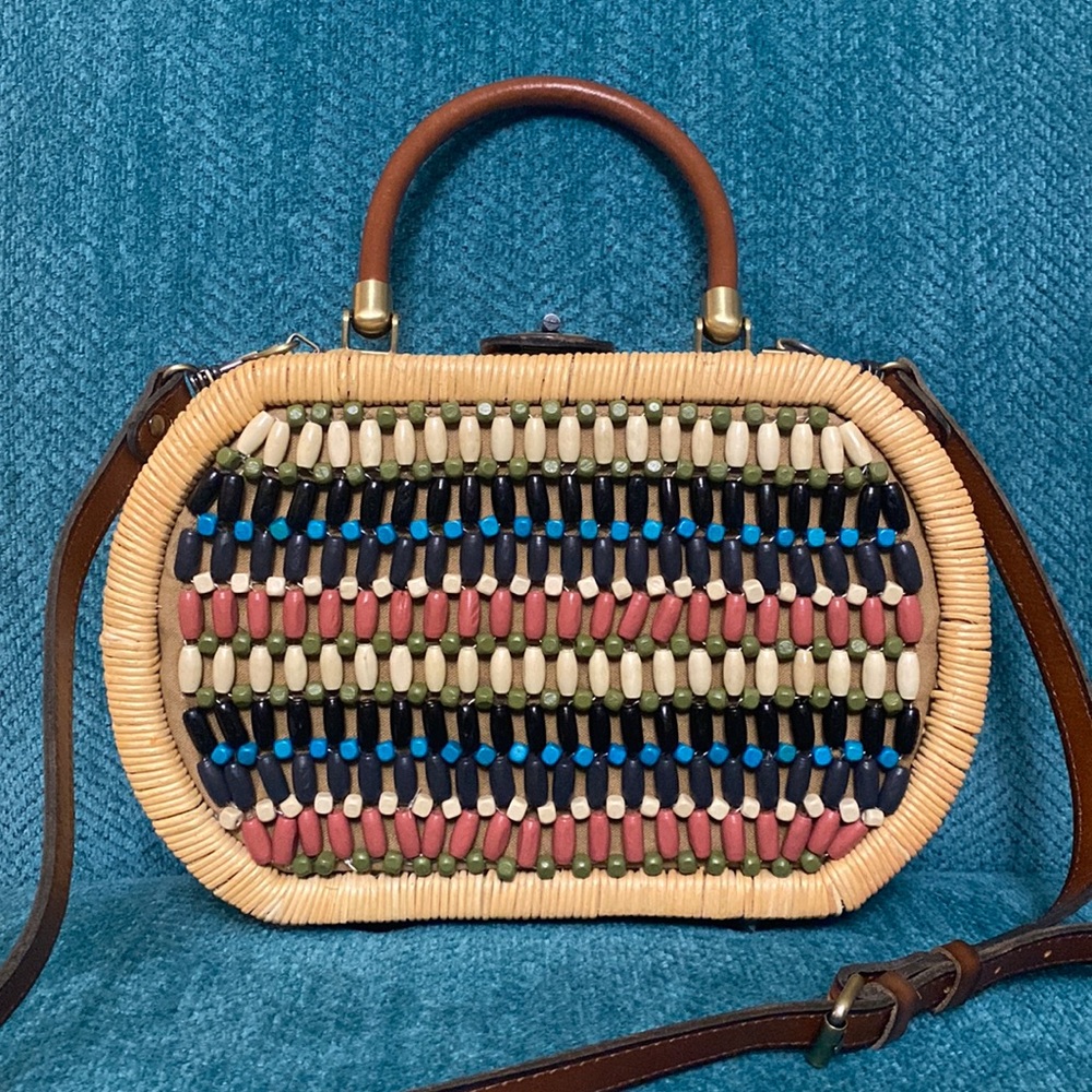 Patricia Nash Cipressa Satchel in Spring Wicker and wooden beads